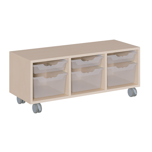 fahrbares Regal in Korpusbauweise B/H/T: 105x42,5x40 cm, in 3 Reihen 3 flache + 3 hohe ErgoTray-Boxen