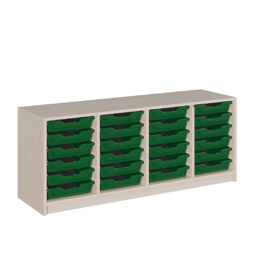 Regal mit ErgoTray-Boxen in Korpusbauweise B/H/T: 139x60x40 cm, 24 flache ErgoTray-Boxen