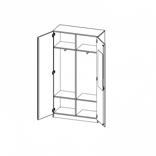 Garderobenschrank mit Spiegel und Garderobenstange, 5 Ordnerhöhen - Serie evo180 B/H/T: 100x190x40 cm, 2 Türen, abschließbar, mit Mittelwand, beide Seiten Garderobe, Sockel