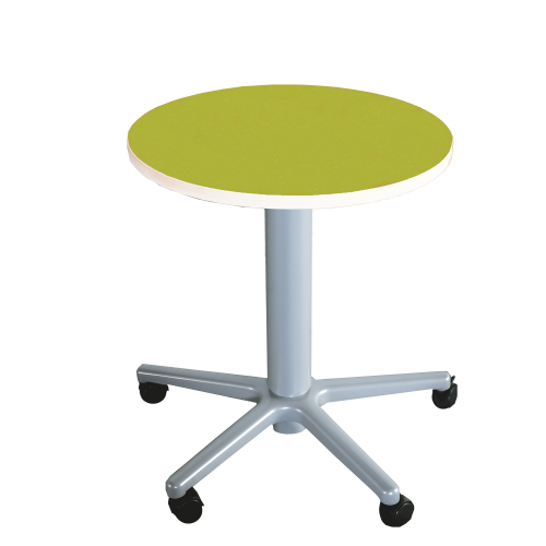 Beistelltisch mit Fußkreuz und Gasfeder, HV 72-110 cm Tischplatte mit Linoleumbelag, rund, Durchmesser: 60 cm
