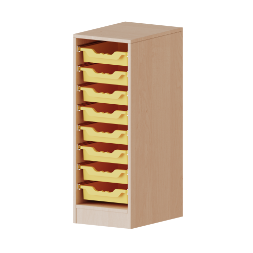 ErgoTray Regal, einreihig, 2,5 Ordnerhöhen - evo180 Serie Breite 36,1 cm, Gesamthöhe 100 cm, mit Sockel, 8 flache ErgoTray Boxen
