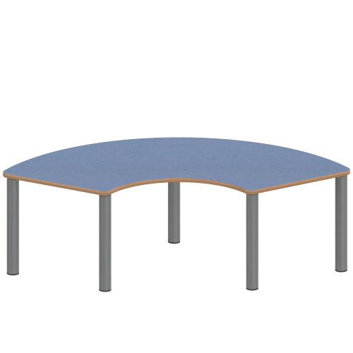 Tisch ZALOTTI mit Linoleum-Belag Drittelkreistische, Stellfläche B/T: 173x80 cm, Höhen 25…76 cm, Stahlrohrbeine Ø 60 mm, Fußvariante: Stellfuß