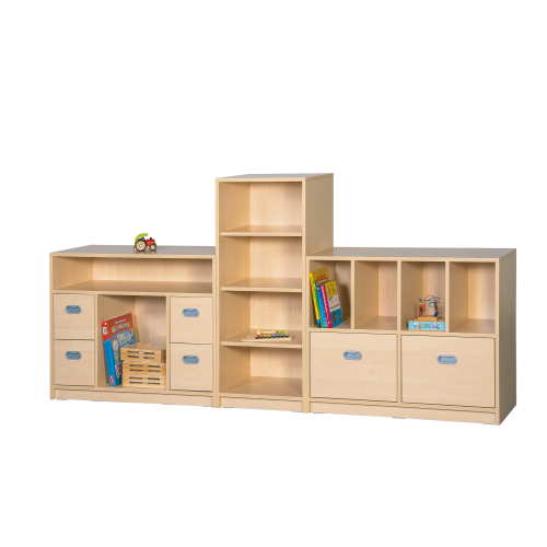 Fertigregalsystem in Korpusbauweise "Elias" B/H/T: 256x80/120x40 cm, Regalsystem aus 3 Regal Elementen, mit Schüben und Griffmulden