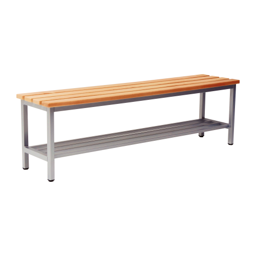 Umkleidebank mit Massivholz Sitzleisten und Schuhrost B/H/T: 200x45x35 cm, Sitzbank mit Schuhrost und Sitzleisten aus Buche Massivholz, Gestellfarbe nach RAL
