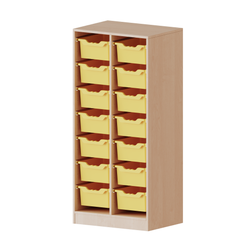 ErgoTray Regal, zweireihig, 4 Ordnerhöhen - evo180 Serie Breite 70,3 cm, Gesamthöhe 154 cm, mit Sockel, 14 hohe ErgoTray Boxen