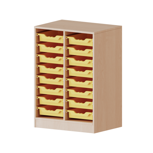 ErgoTray Regal, zweireihig, 2,5 Ordnerhöhen - evo180 Serie Breite 70,3 cm, Gesamthöhe 100 cm, mit Sockel, 16 flache ErgoTray Boxen