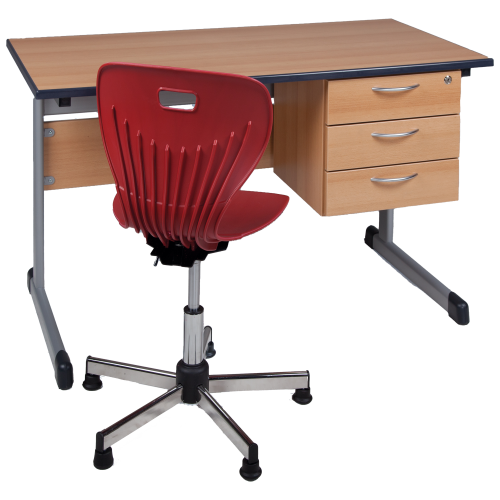 Lehrertisch aus Melamin mit 3 Schüben außen B/H: 130x65 cm