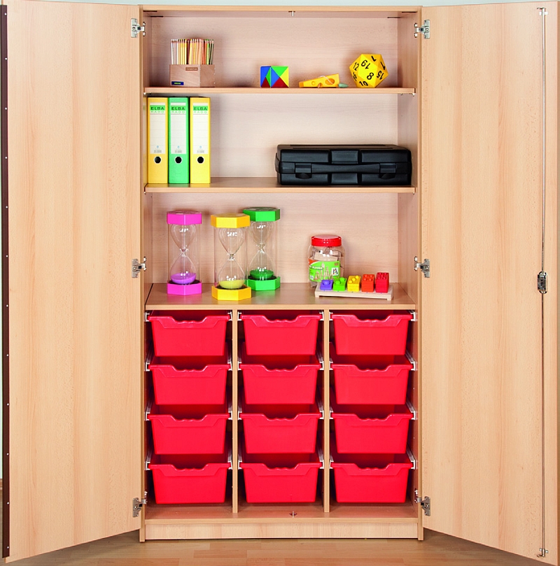 Ergo-12-Boxen Lehrmittelschrank mit 12 großen ErgoTray Boxen