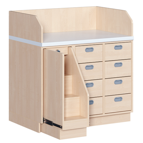 Wickelkommode, dreireihig B/H: 107x113 cm, Ausziehbarer Aufstieg, 8 Schübe