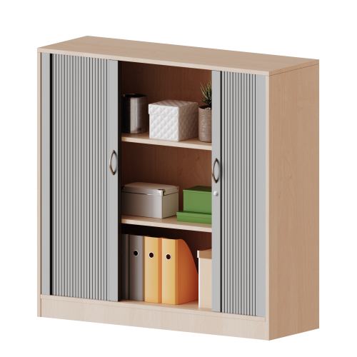 Schrank mit Rollo, 3 Ordnerhöhen - Serie evo180 B/H/T: 100x118x50 cm, Querrollladen, abschließbar, mit Sockel (81 mm)