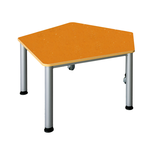 Fahrbarer Fünfecktisch mit Linoleumbelag Fünfecktisch klein, B/T: 120x110 cm, wählbare Höhe, mit Linoleumbelag, Stahlzargengestell und Rundrohr-Füßen Ø 60