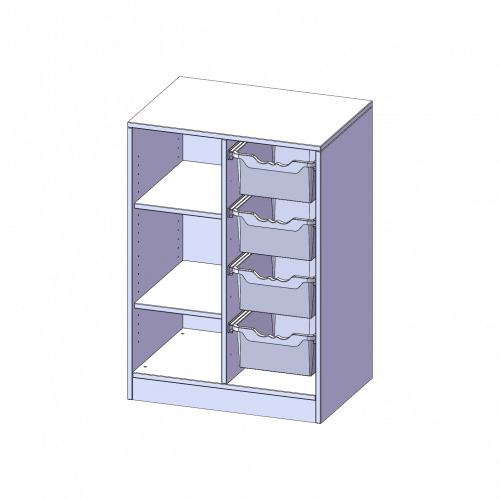 ErgoTray Regal, zweireihig, 2,5 Ordnerhöhen - evo180 Serie B/H/T: 70,3x100x50 cm, mit Sockel (81 mm), links 3 Fächer, rechts 4 hohe ErgoTray Boxen