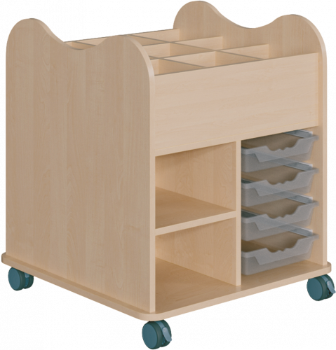 Bastelwagen "Kreativo" mit  8 ErgoTray Boxen B/H/T: 75x90x75 cm, fahrbar, Korpusdekor und Boxenfarbe nach Wahl