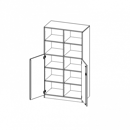 ErgoTray Kombi-Schrank, dreireihig, 5 Ordnerhöhen - evo180 Serie B/H/T: 104,5x190x50 cm, 3 OH unten mit Türen, oben 2 OH Regal, mit Sockel (81 mm), mit Mittelwand