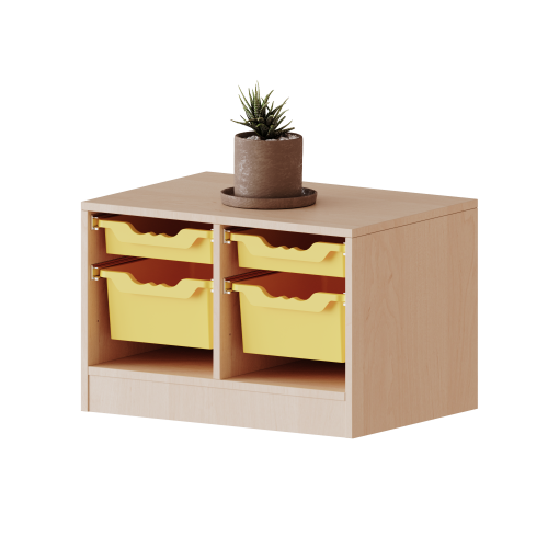 ErgoTray Regal, zweireihig, 1 Ordnerhöhe - evo180 Serie B/H/T: 70,3x46x50 cm, mit Sockel (81 mm), 2 flache und 2 hohe ErgoTray Boxen