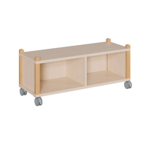fahrbares Regal in Stollenbauweise B/H/T: 109x42,5x40 cm, Mittelwand außermittig versetzt, 2 Fächer