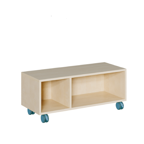 fahrbares Regal in Korpusbauweise B/H/T: 105x42,5x40 cm, Mittelwand außermittig versetzt, 2 Fächer