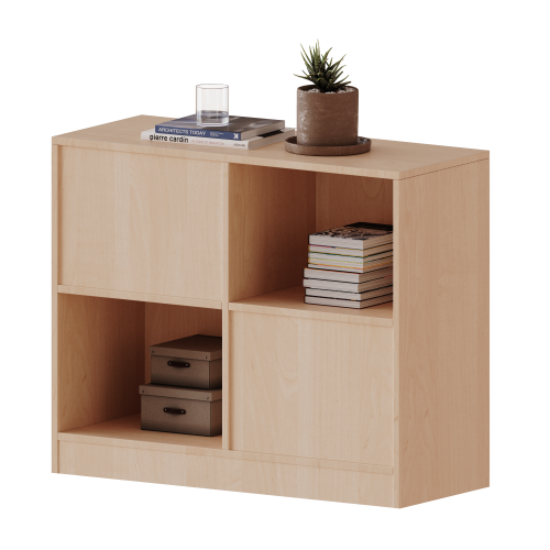 Raumteiler Regal, 2 Ordnerhöhen - Serie evo180 B/H/T: 100x82x50 cm, 4 Fächer, wechselseitig angeordnet, mit Sockel (81 mm)