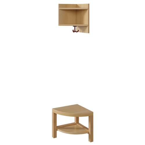 Garderoben-Außenecke, Ergänzung für Komplettgarderoben mit einfacher Ablage B/T: 35x39 cm, 2teilig, gerundete Bank, mit Schuh- und Eckablage, für Garderoben mit Stütze (rechts/links)