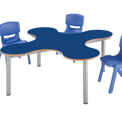 Kleeblatt Vierertisch Schultisch mit Melaminplatte, fahrbar Fahrbar, B/T 139 x 139 cm, Höhe 64 cm, Dekor Grün