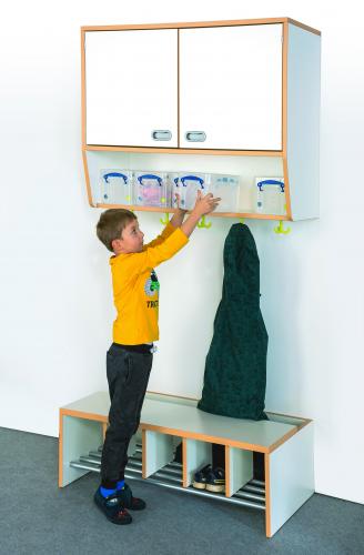 Hängeschrank als Ablage mit Boxen B/H/T: 80x80x40 cm, 2türiger Schrank, darunter 4 Aufbewahrungsboxen, 4 Garderobenhaken