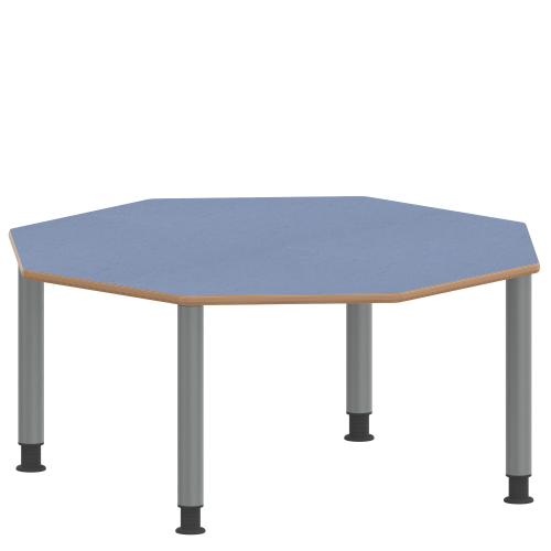 Tisch ZALOTTI mit Linoleum-Belag Achtecktische, Plattenmaß B/T: 120x120 cm, Höhen 41…76 cm, Stahlrohrbeine Ø 60 mm, Fußvariante: höhenverstellbar