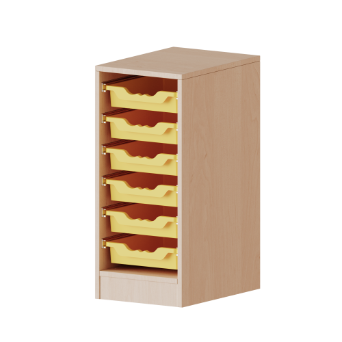 ErgoTray Regal, einreihig, 2 Ordnerhöhen - evo180 Serie Breite 36,1 cm, Gesamthöhe 82 cm, mit Sockel, 6 flache ErgoTray Boxen