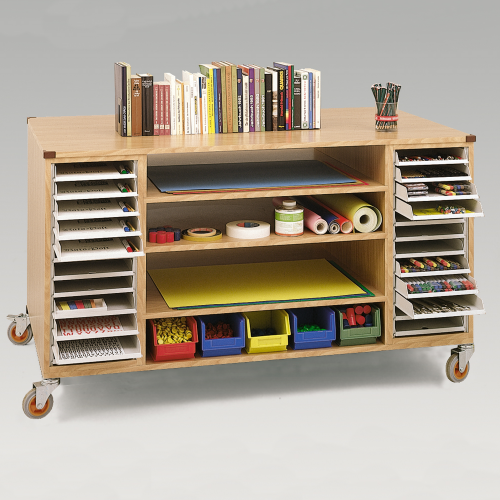 Bastelwagen mit 24 DIN-A4 Schubladen, 3 Einlegeböden, 5 kleinen Materialboxen B/H/T: 130x82x40 cm