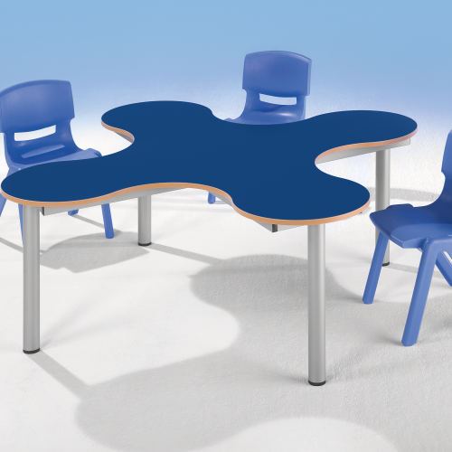 Kleeblatt Vierertisch Schultisch mit Melaminplatte, fahrbar Fahrbar, B/T 139 x 139 cm, Höhe 64 cm, Dekor Grün