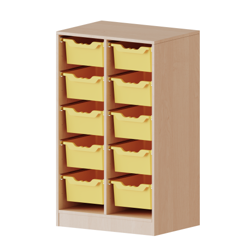 ErgoTray Regal, zweireihig, 3 Ordnerhöhen - evo180 Serie Breite 70,3 cm, Gesamthöhe 118 cm, mit Sockel, 10 hohe ErgoTray Boxen