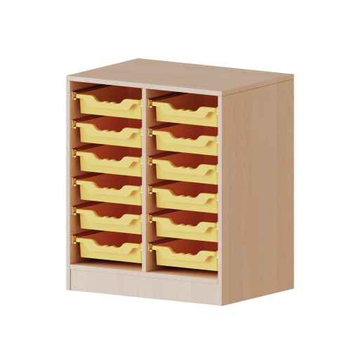 ErgoTray Regal, zweireihig, 2 Ordnerhöhen - evo180 Serie Breite 70,3 cm, Gesamthöhe 82 cm, mit Sockel, 12 flache ErgoTray Boxen