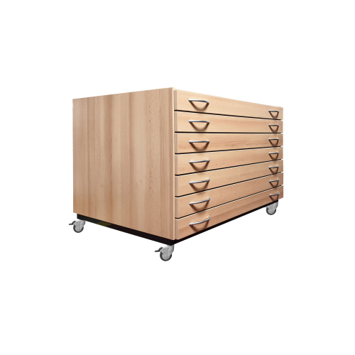 Bildertruhe fahrbar mit Untergestell und 7 Züge B/H/T: 111x80x79 cm, fahrbarer Planschrank mit 7 Schüben für Bildformate bis 100x70 cm