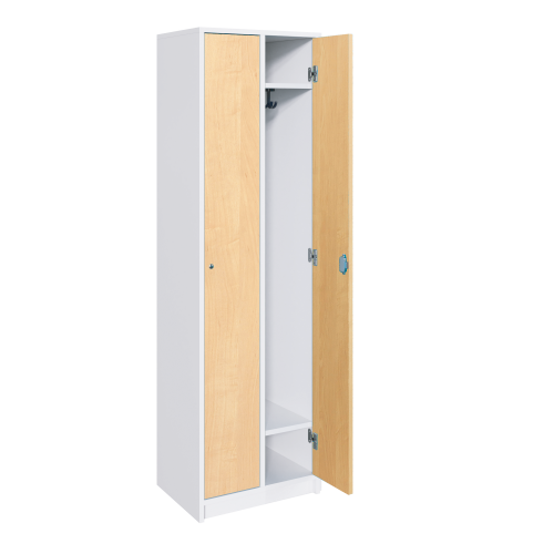 Spindschränke mit Hutboden und Garderobenhaken B/H/T: 66x190x50 cm, Schließfachschrank mit 2 durchgehenden Türen, verschieden schließend und Schuhfach