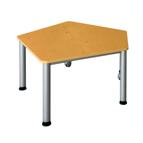 Fahrbarer Fünfecktisch mit Linoleumbelag Fünfecktisch klein, B/T: 120x110 cm, wählbare Höhe, mit Linoleumbelag, Stahlzargengestell und Rundrohr-Füßen Ø 60