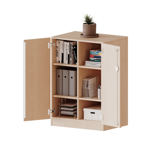 Schrank, zweireihig, 2 Ordnerhöhen - evo180 Serie B/H/T: 70,3x100x50 cm (2,5 Ordnerhöhen!), zweitürig, mit Sockel (81 mm), ohne Boxen