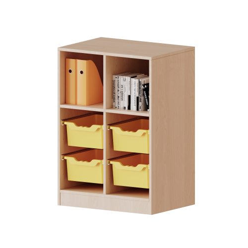 ErgoTray Regal, zweireihig, 2,5 Ordnerhöhen - evo180 Serie B/H/T: 70,3x100x40 cm, mit Möbelstellfüßen, oben 3 Fächer, unten 4 hohe ErgoTray Boxen
