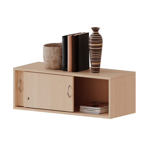 Aufsatz mit Schiebetüren, 1 Ordnerhöhe - Serie evo180 Gesamthöhe 36 cm, 2 Holzschiebetüren, abschließbar