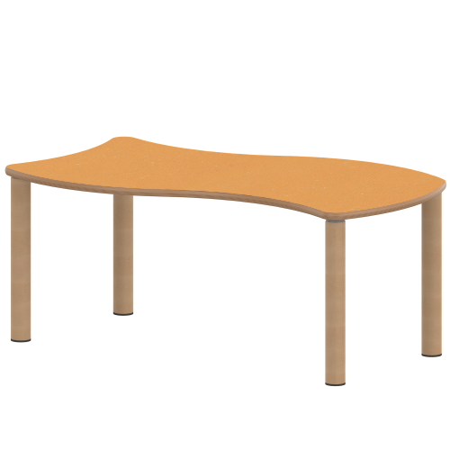 Tisch ZALOTTI mit Linoleum-Belag Rechteck-Wellentische, Stellfläche B/T: 126,7x76 cm, Höhen 25…76 cm, Massivholzbeine Ø 60 mm, Fußvariante: Stellfuß