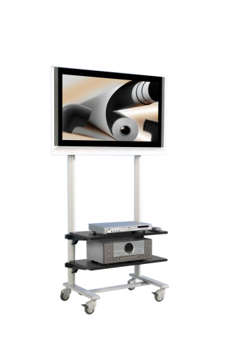 TV Wagen, TV Rack für Fernseher bis 50 Zoll mit 2 Ablagen ScreenCart Serie Design 70, neigbare Halterung