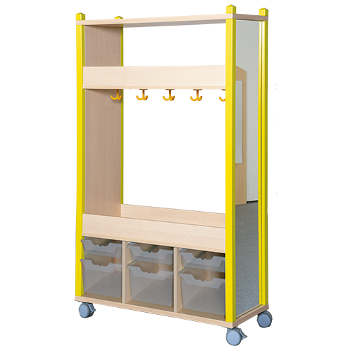 Umkleidewagen in Stollenbauweise B/H/T: 109x160x40 cm, 6 ErgoTray Boxen, Spiegel, 5 Haken