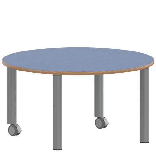 Tisch ZALOTTI mit Linoleum-Belag Rundtische, Durchmesser: 100 cm, Höhen 25…76 cm, Stahlrohrbeine Ø 60 mm, Fußvariante: fahrbar