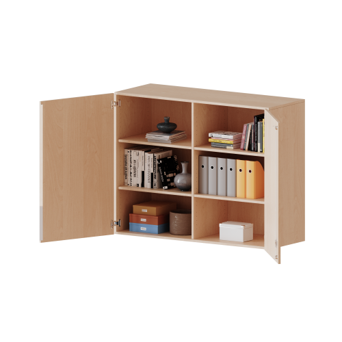 Aufsatzschrank für ErgoTray Serie, 3 Ordnerhöhe - Serie evo180 Gesamthöhe 108 cm, Breite 138,7 cm, zwei Türen, mit Mittelwand