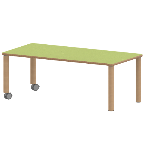 Tisch ZALOTTI mit Linoleum-Belag Rechtecktische, Maße B/T: 120...160x60...80 cm, Höhen 25…76 cm, Massivholzbeine Ø 60 mm, Fußvariante: fahrbar