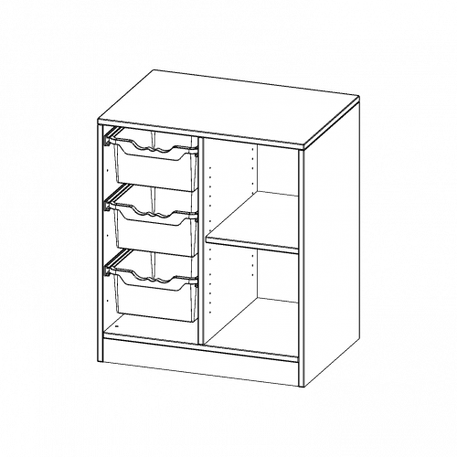 ErgoTray Regal, zweireihig, 2 Ordnerhöhen - evo180 Serie Breite 70,3 cm, Gesamthöhe 82 cm, mit Sockel, rechts 2 Fächer, links 3 hohe ErgoTray Boxen