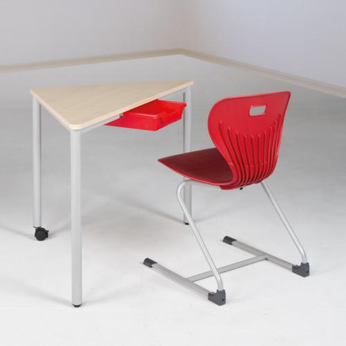 Pythagoras Dreiecktisch Melamin mit Ergo Tray Box B/H/T: 120x53x85 cm, mobiler Dreiecktisch mit Kunststoffbox, Tischhöhe DIN02 - 53 cm