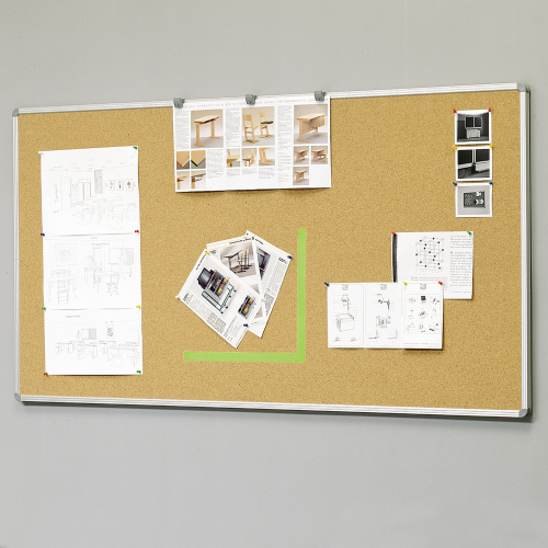 Korkwandtafel KT aus Naturkork, mit Aluminiumrahmen B/H: 60x45 cm, mit Ablage