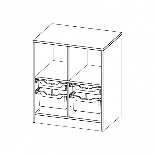 ErgoTray Regal, zweireihig, 2 Ordnerhöhen - evo180 Serie Breite 70,3 cm, Gesamthöhe 82 cm, mit Sockel, oben 2 Fächer, unten 2 flache und 2 hohe ErgoTray Boxen