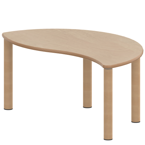 Tisch ZALOTTI mit Schichtstoff-Belag Halbrund-Wellentische, Stellfläche B/T: 120x60 cm, Höhen 25…76 cm, Massivholzbeine Ø 60 mm, Fußvariante: Stellfuß