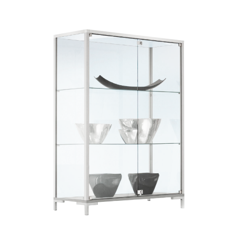 Standvitrine LINK halbhoch mit 2 Schiebetüren für den Innenbereich H/T: 135x40 cm, Breite wählbar