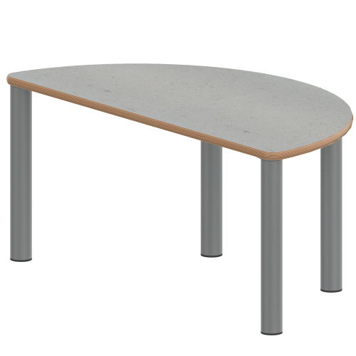 Tisch ZALOTTI mit Linoleum-Belag Halbrundtische, Stellfläche B/T: 120x60 cm, Höhen 25…76 cm, Stahlrohrbeine Ø 60 mm, Fußvariante: Stellfuß